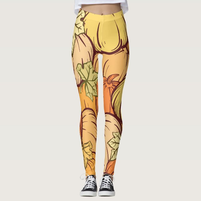 Leggings Patrón de hojas de calabaza de época. (Anverso)