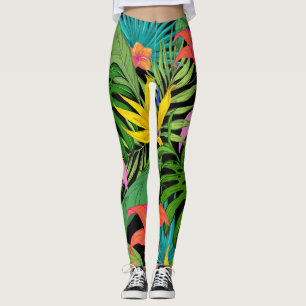 Leggings Patrón de hojas de flores tropicales