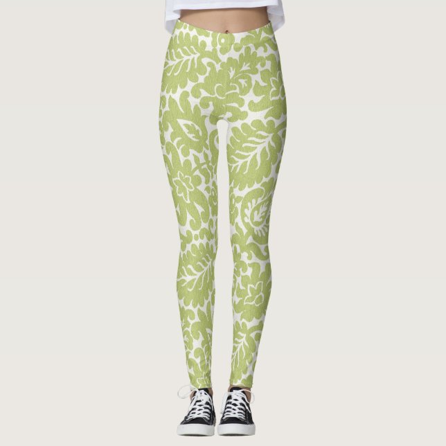 Leggings Patrón de hojas de las piernas verdes impresas (Anverso)
