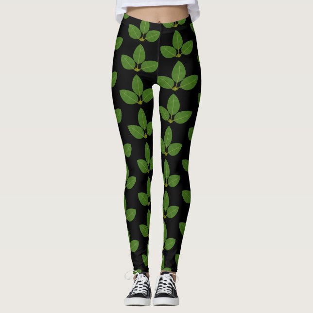 Leggings Patrón de hojas de laurel verdes moderno (Anverso)