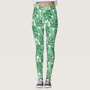 Leggings Patrón de hojas de monastera tropical verde y bla
