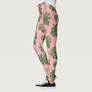 Leggings Patrón de hojas de monstera botánica rosada tropic