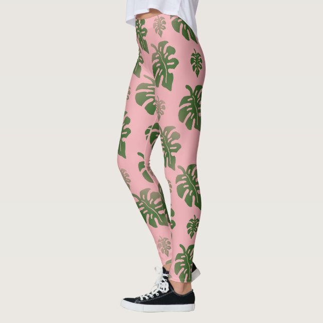 Leggings Patrón de hojas de monstera botánica rosada tropic (Izquierda)