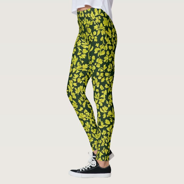Leggings Patrón de hojas de oliva italianas de moda, floral (Izquierda)