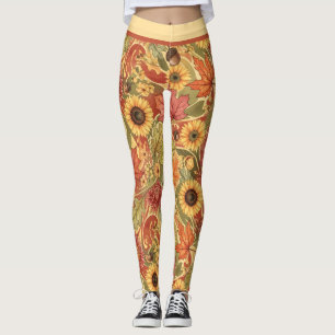 Leggings Patrón de Hojas de Otoño, Girasol, Bellota