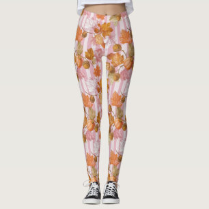 Leggings Patrón de hojas de otoño y maíz rosadas - Caída