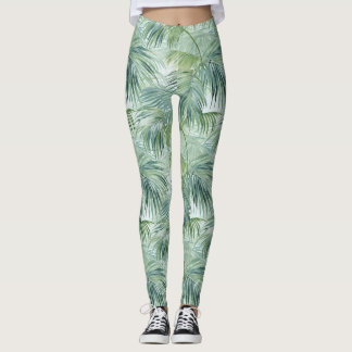 Leggings Patrón de hojas de palma tropical