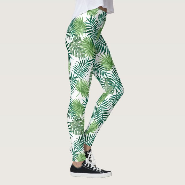Leggings Patrón de hojas de palma verde tropical (Derecha)