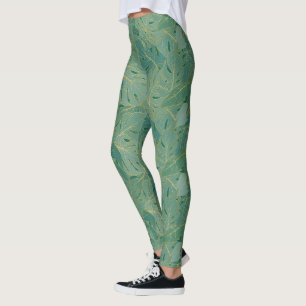 Leggings Patrón de hojas de palma verdes y doradas