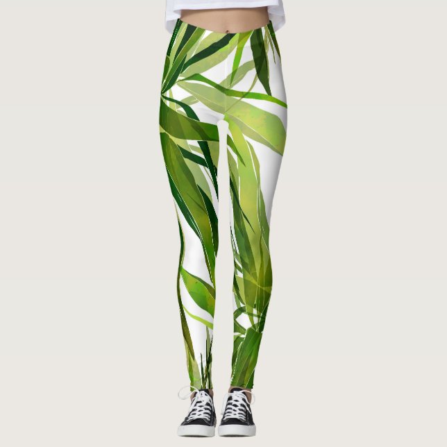 Leggings Patrón de hojas de palmera pintado a mano (Anverso)