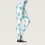 Leggings Patrón de hojas de palmera tropicales azul-verde y<br><div class="desc">Las elegantes hojas de palmera tropicales azul-verde y blanco son un patrón impecable.</div>