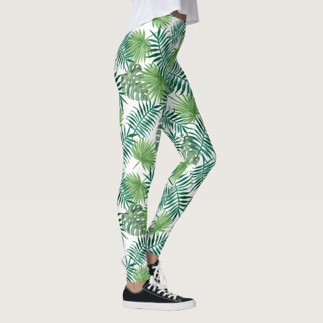 Leggings Patrón de hojas de palmeras verdes tropicales (Derecha)