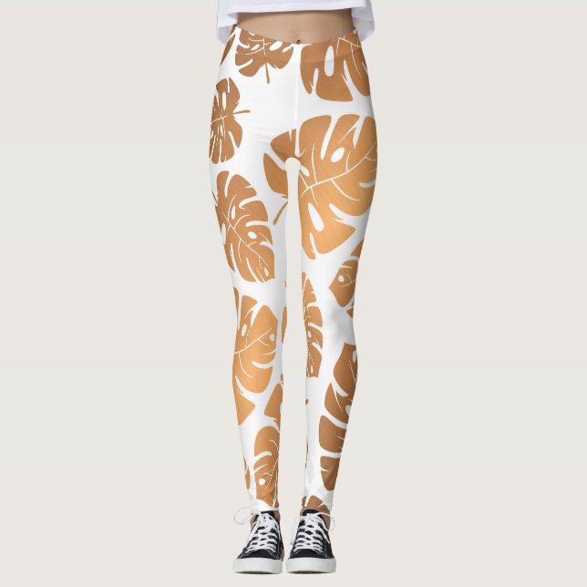 Leggings Patrón de hojas doradas (Anverso)