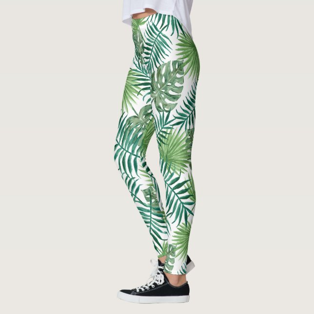 Leggings Patrón de hojas exóticas verdes (Izquierda)