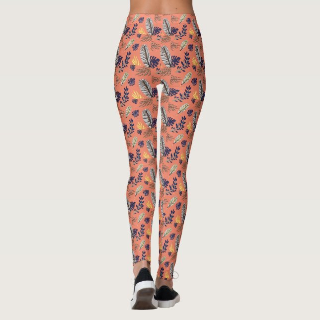Leggings Patrón de hojas modernas Leggencias femeninas (Reverso)
