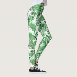 Leggings Patrón de hojas palmeras de verano verde limón tro