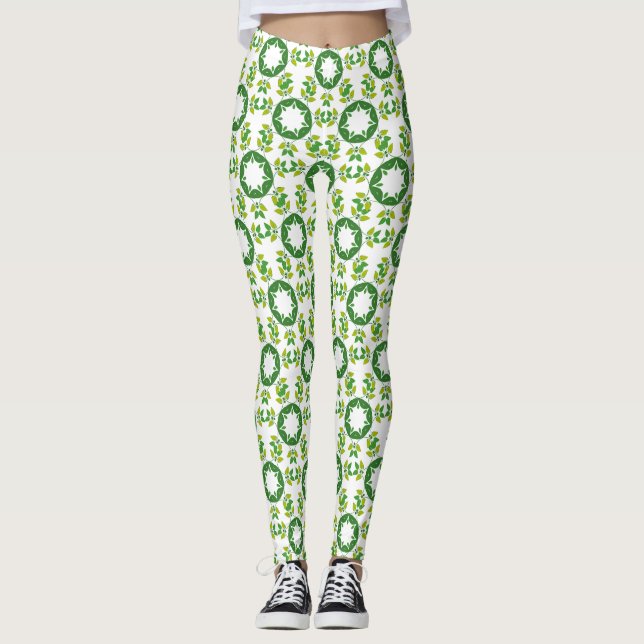 Leggings Patrón de hojas, patrón de hojas, hojas verdes (Anverso)