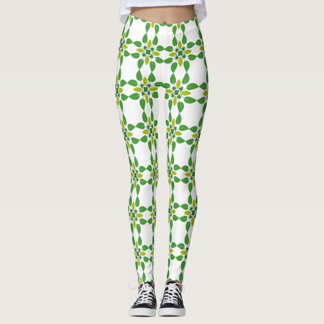 Leggings Patrón de hojas, patrón de hojas, hojas verdes (Anverso)