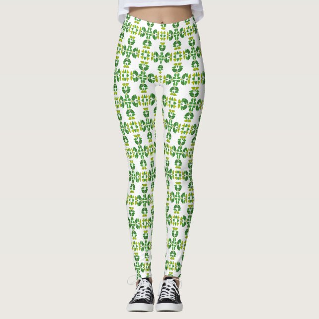 Leggings Patrón de hojas, patrón de hojas, hojas verdes (Anverso)