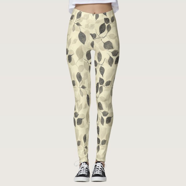 Leggings Patrón de Hojas Prensadas Rústicas – Botánica de O (Anverso)
