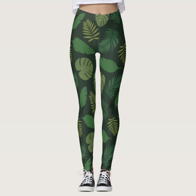 Leggings Patrón de hojas tropicales (Anverso)