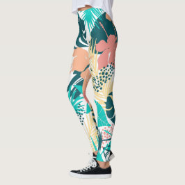 Leggings Patrón de hojas tropicales coloridas