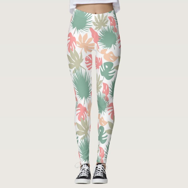 Leggings Patrón de hojas tropicales sin foco (Anverso)