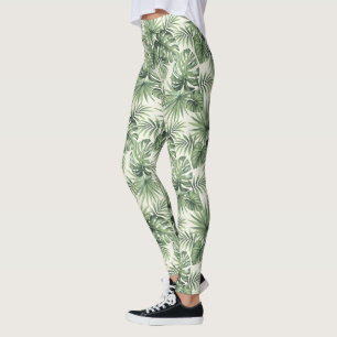 Leggings Patrón de hojas tropicales verdes