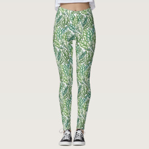 Leggings Patrón de hojas tropicales verdes
