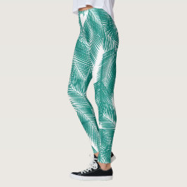 Leggings Patrón de hojas tropicales verdes