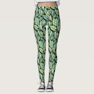Leggings Patrón de hojas tropicales verdes
