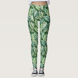 Leggings Patrón de hojas tropicales verdes