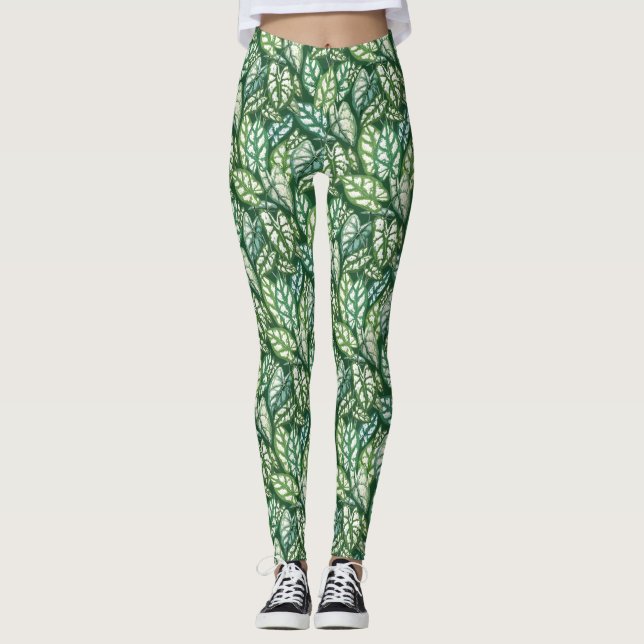 Leggings Patrón de hojas tropicales verdes (Anverso)