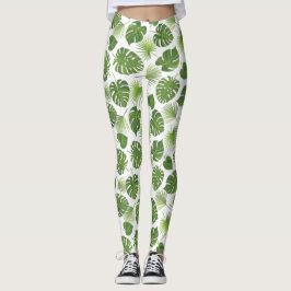 Leggings Patrón de hojas tropicales verdes y elegantes