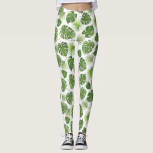 Leggings Patrón de hojas tropicales verdes y elegantes