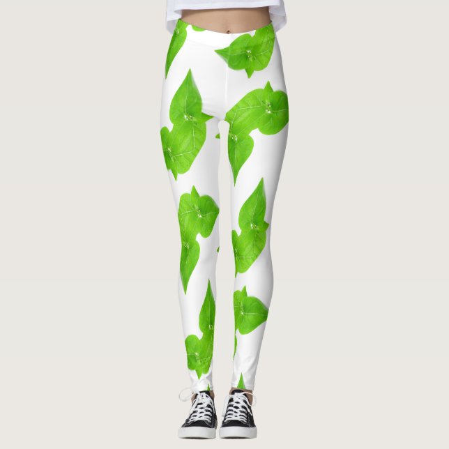 Leggings Patrón de hojas verdes (Anverso)