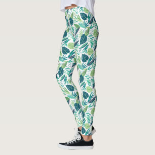 Leggings Patrón de hojas verdes tropicales