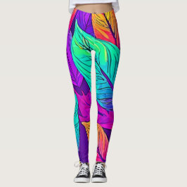 Leggings Patrón de hojas vívidas