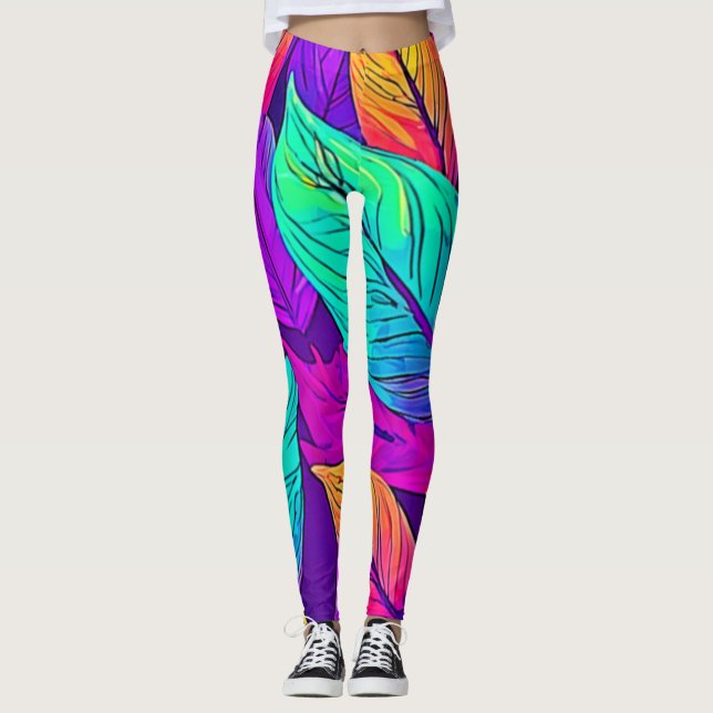 Leggings Patrón de hojas vívidas (Anverso)