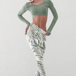 Leggings Patrón de hojas y flores de acuarela tropical