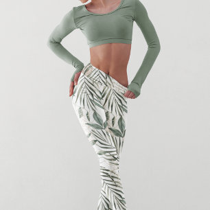Leggings Patrón de hojas y flores de acuarela tropical