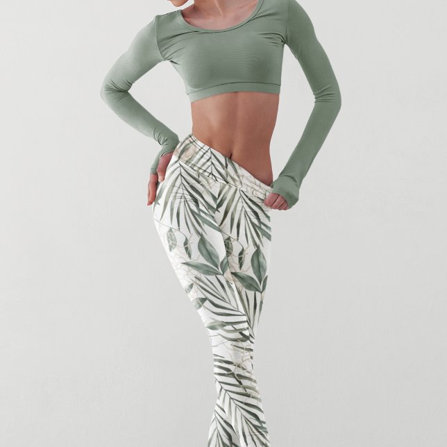 Leggings Patrón de hojas y flores de acuarela tropical (Subido por el creador)