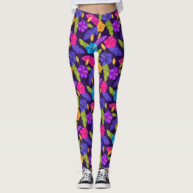 Leggings Patrón de hojas y flores tropicales-23857 (Anverso)