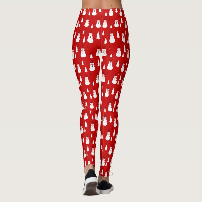 Leggings Patrón de hombres de nieve y árboles de Navidad (Reverso)