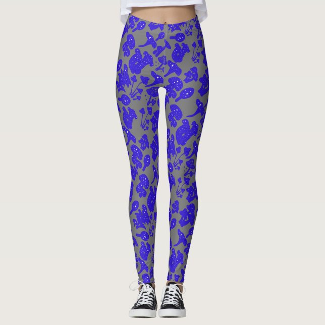 Leggings Patrón de hongo negro 01Gris azul BG (Anverso)