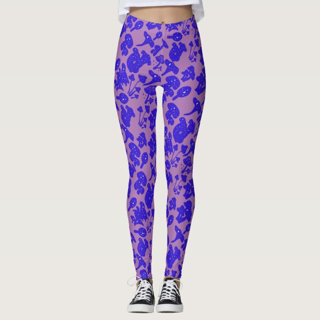 Leggings Patrón de hongos negros 01azul Lpurple BG (Anverso)