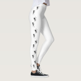 Leggings Patrón de hormigas negras sobre blanco