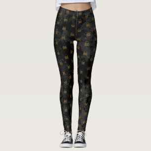 Leggings Patrón de huesos y cráneo del pirata de oro negro