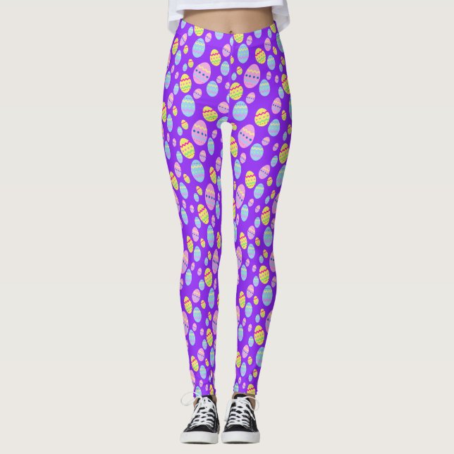 Leggings Patrón de Huevo Pastel de Pascua en Púrpura (Anverso)