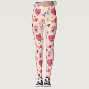 Leggings Patrón de icono de San Valentín rosa